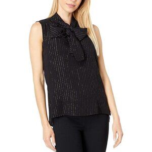NWT Tommy Hilfiger Sleeveless Bow Blouse Black/Gold, Size MD